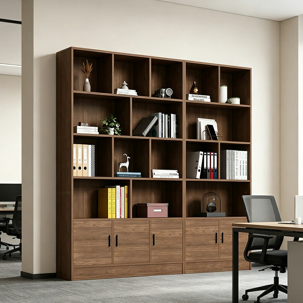LUXORA 5-Door Open Storage Cabinet with Shelves for Office Study Room - Wood