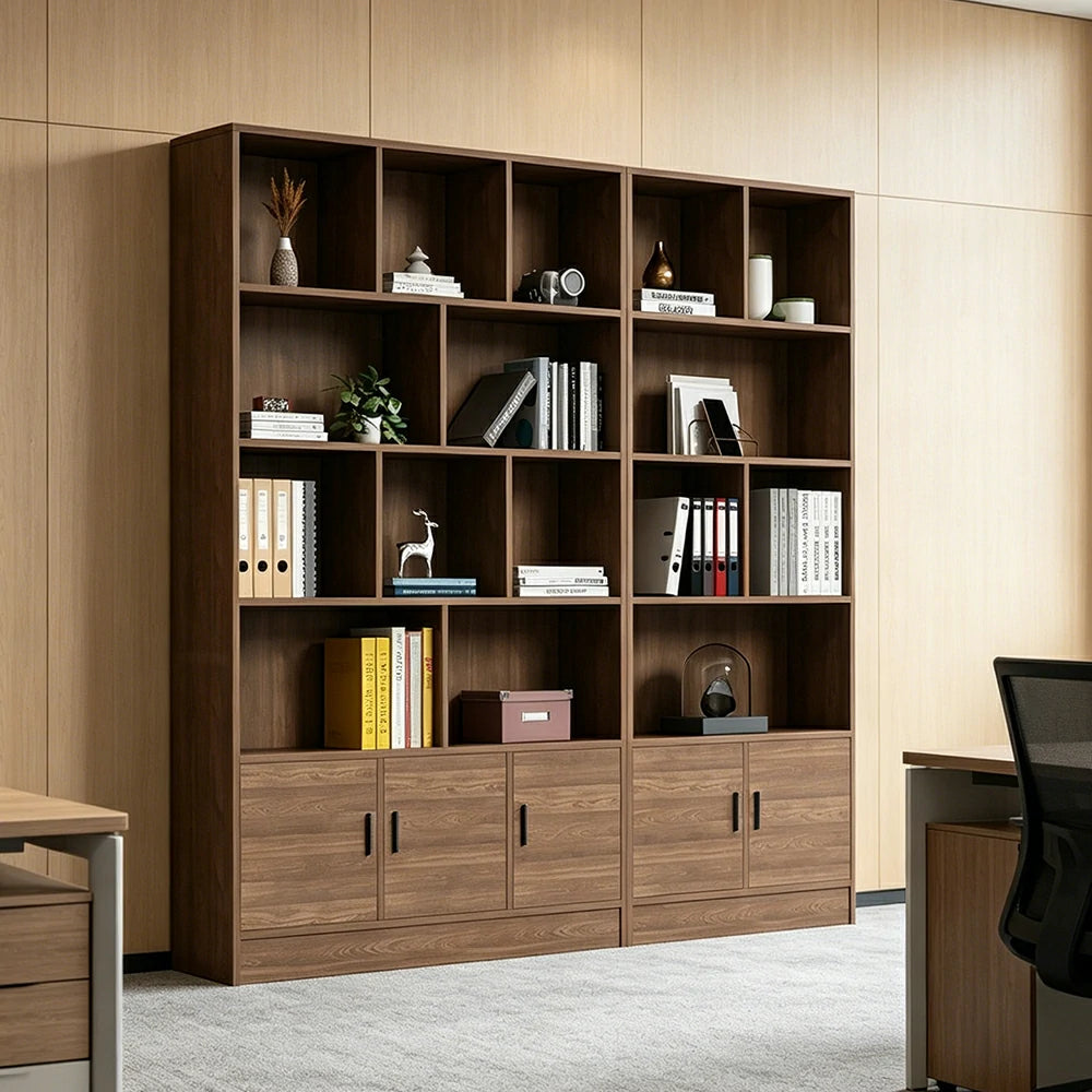 LUXORA 5-Door Open Storage Cabinet with Shelves for Office Study Room - Wood