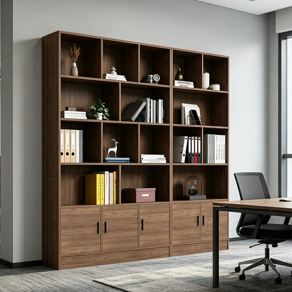 LUXORA 5-Door Open Storage Cabinet with Shelves for Office Study Room - Wood