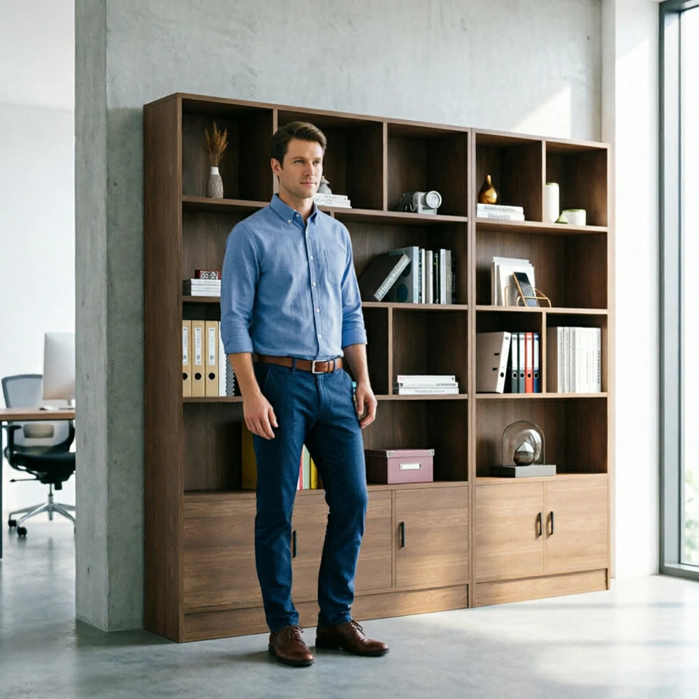 LUXORA 5-Door Open Storage Cabinet with Shelves for Office Study Room - Wood