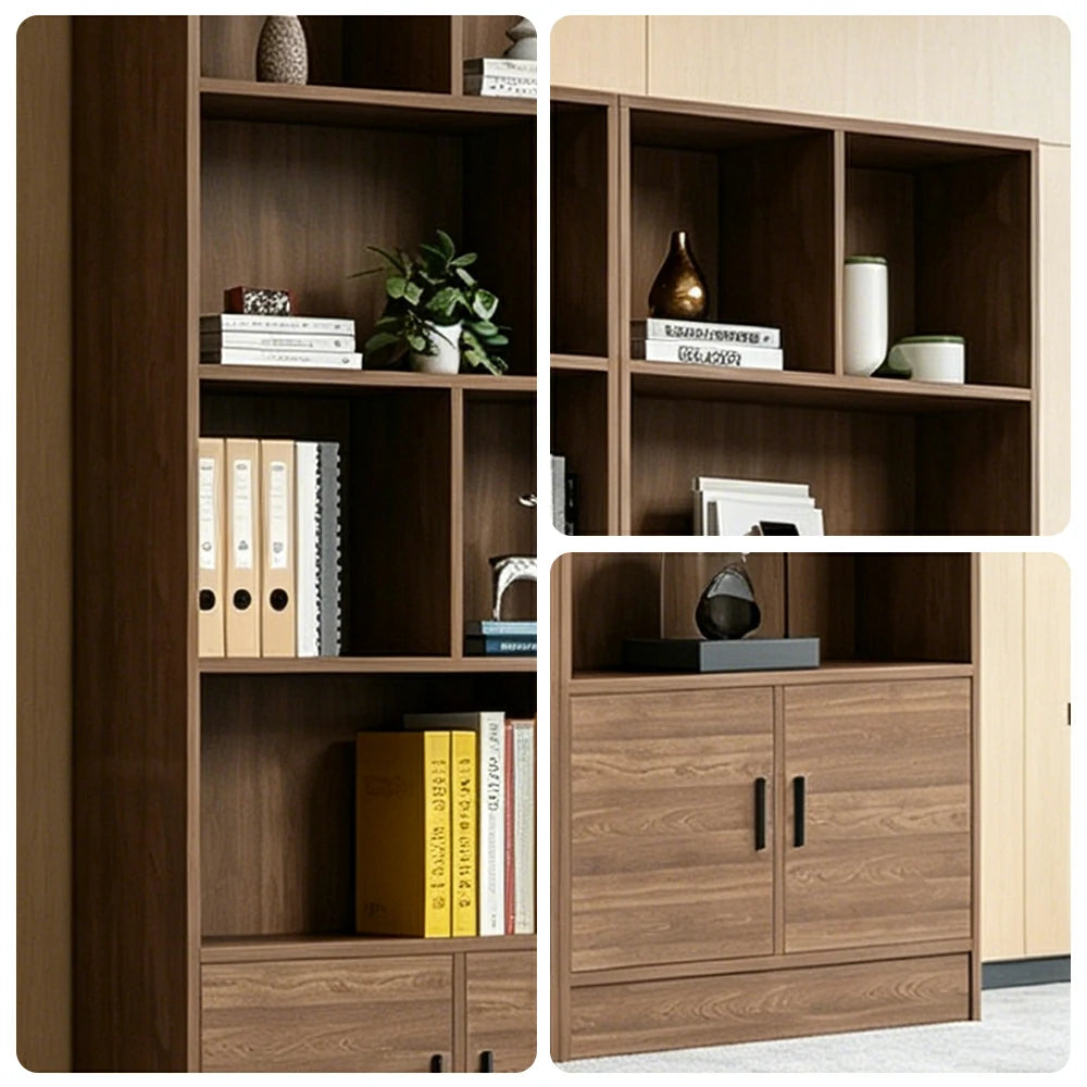 LUXORA 5-Door Open Storage Cabinet with Shelves for Office Study Room - Wood
