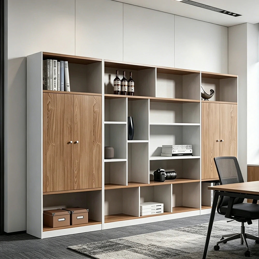 Oak Office Storage Cabinet with Open Shelves for Study Room - Oak