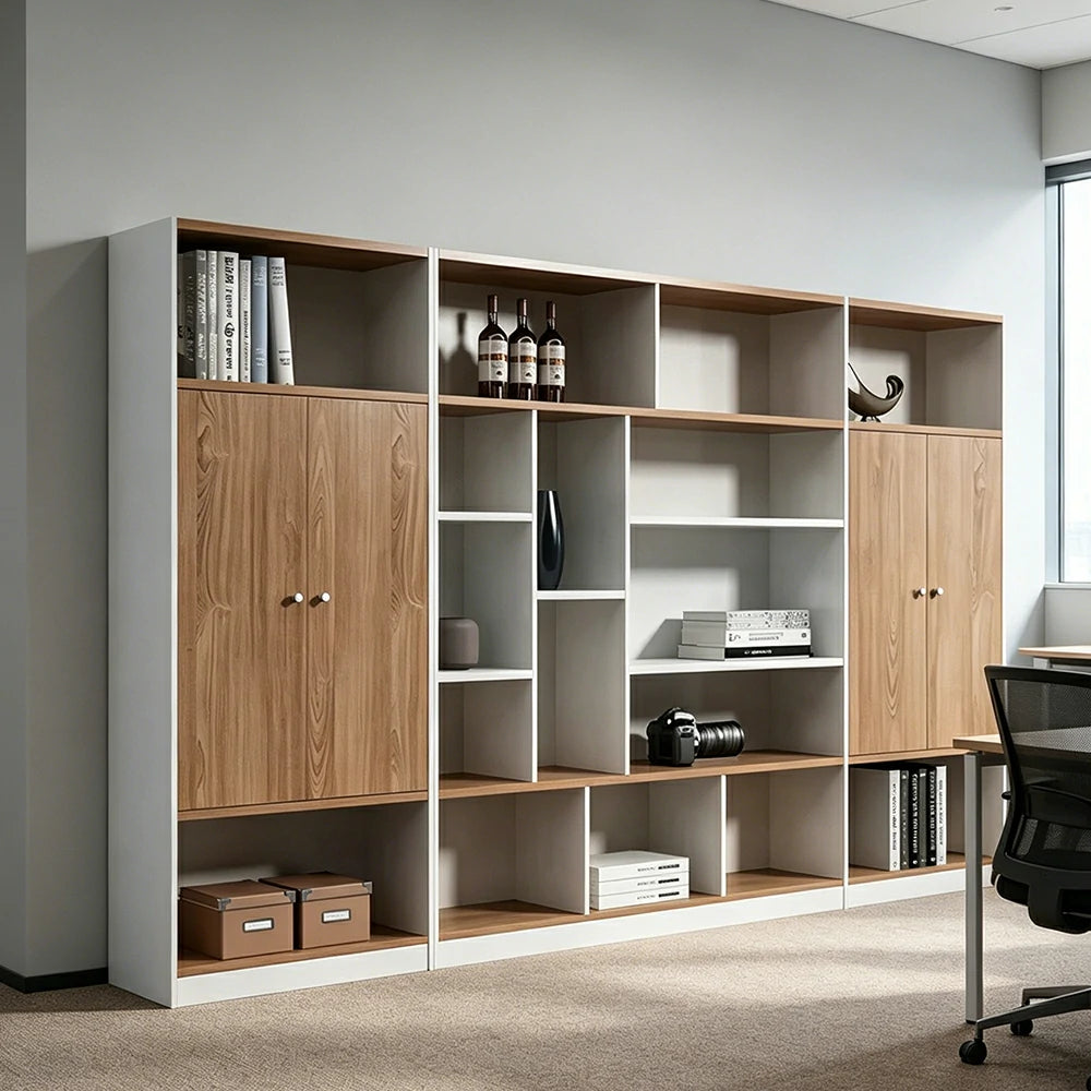 Oak Office Storage Cabinet with Open Shelves for Study Room - Oak