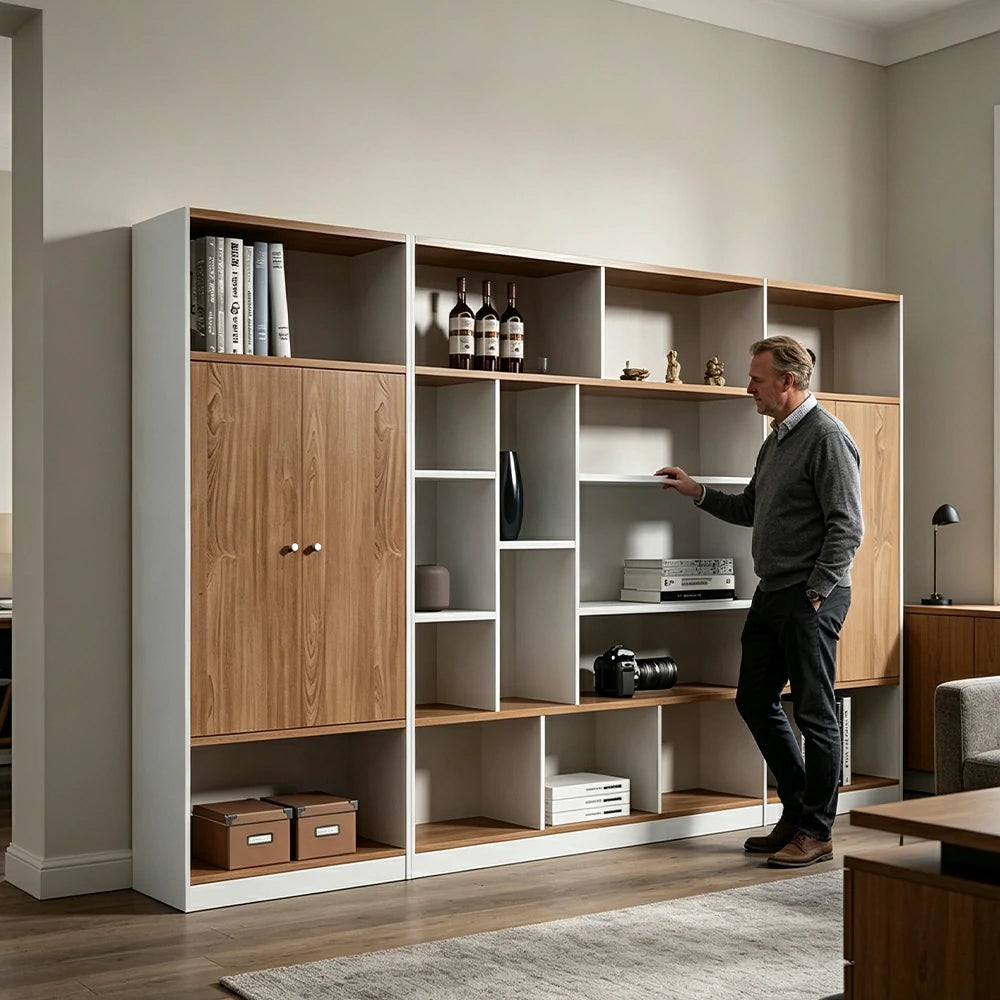 Oak Office Storage Cabinet with Open Shelves for Study Room - Oak