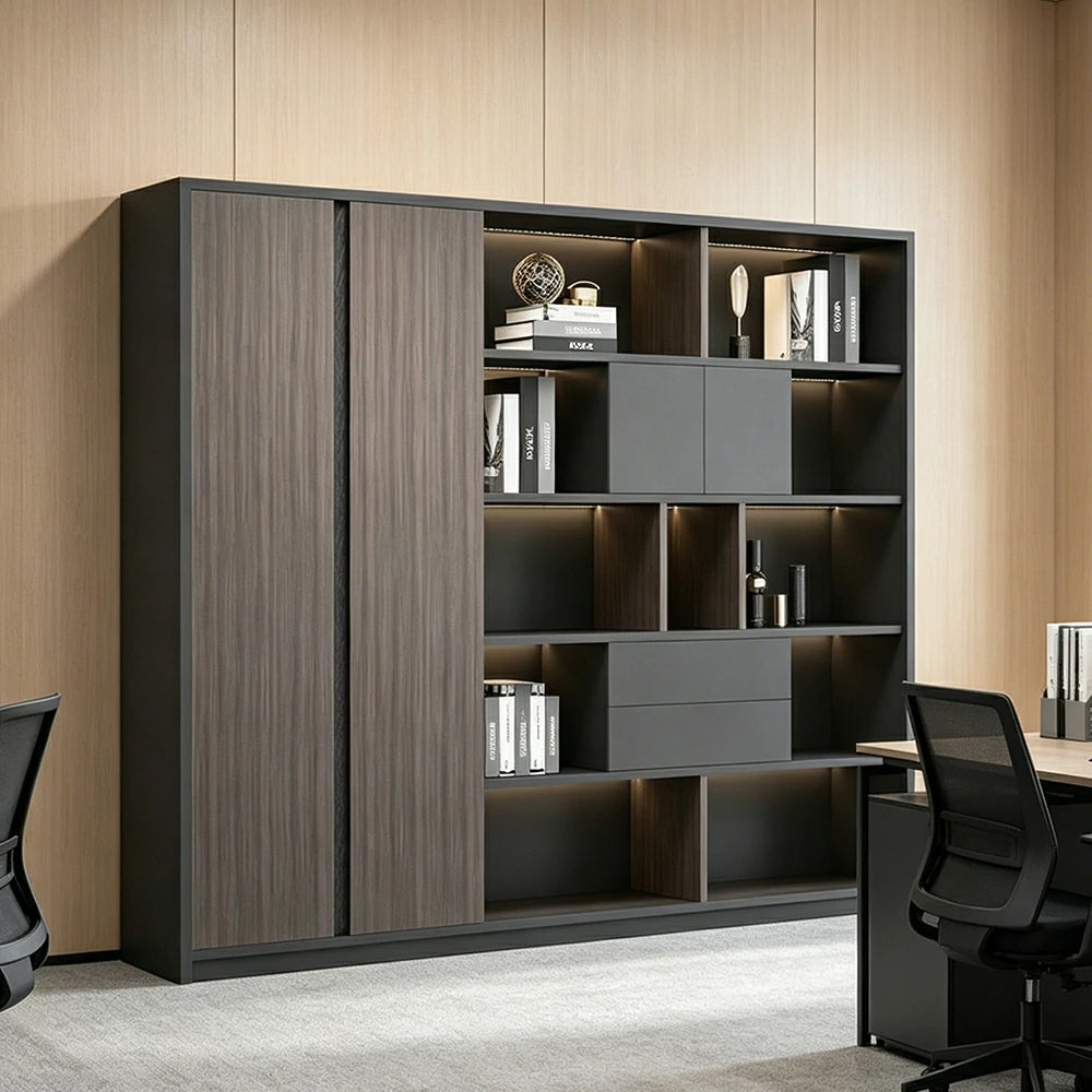 LUXORA 6 Door Steel Filing Cabinet - Lockable Office Storage Cabinet for Documents - Dark Grey