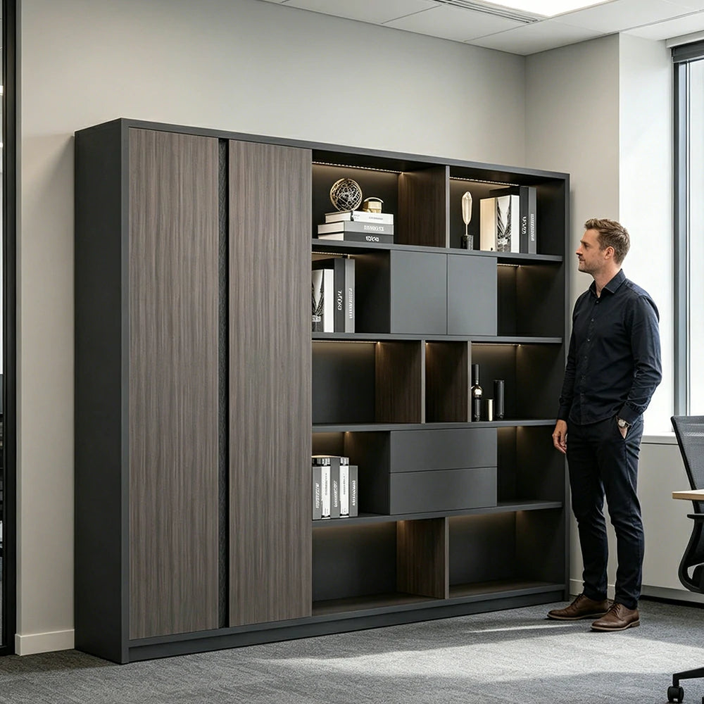 LUXORA 6 Door Steel Filing Cabinet - Lockable Office Storage Cabinet for Documents - Dark Grey
