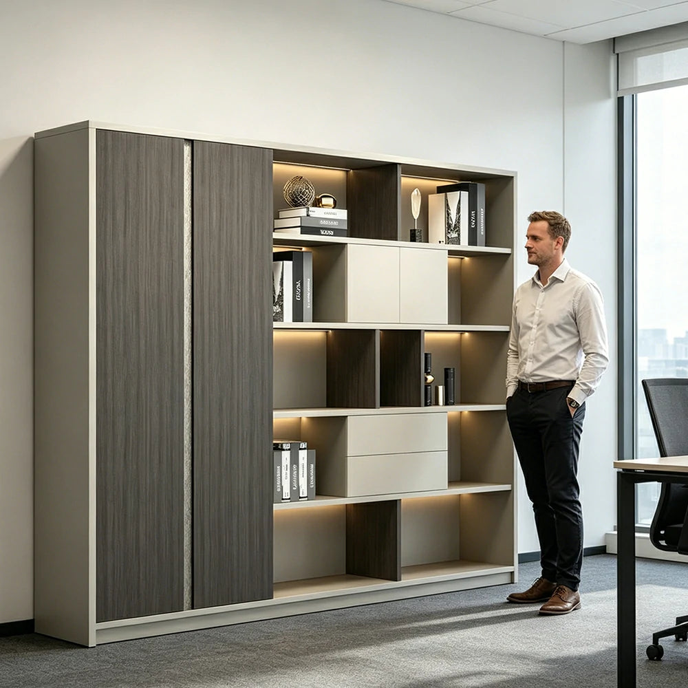 LUXORA 6 Door Steel Filing Cabinet - Lockable Office Storage Cabinet for Documents - Khaki
