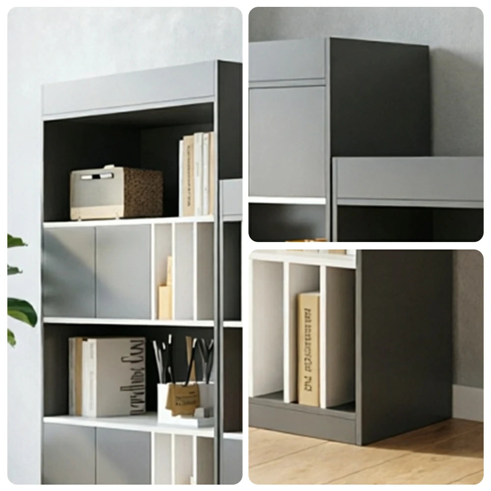LUXORA Modular Office Storage Cabinet - Multi-Level Display Shelf with Doors - Dark Grey