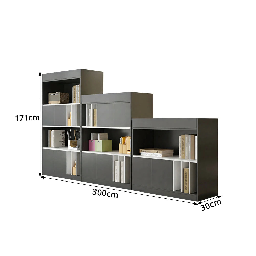 LUXORA Modular Office Storage Cabinet - Multi-Level Display Shelf with Doors - Dark Grey