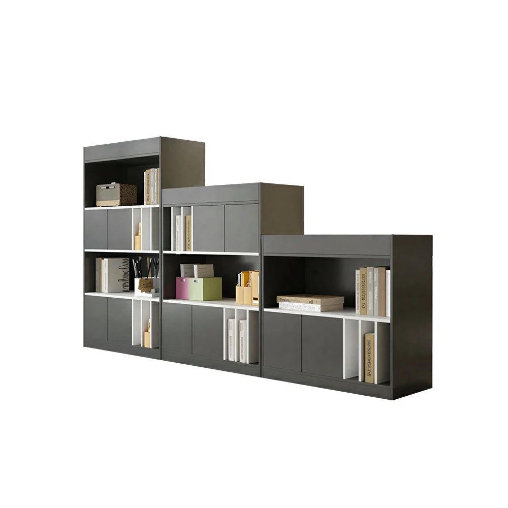 LUXORA Modular Office Storage Cabinet - Multi-Level Display Shelf with Doors - Dark Grey