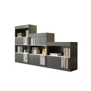 LUXORA Modular Office Storage Cabinet - Multi-Level Display Shelf with Doors - Dark Grey