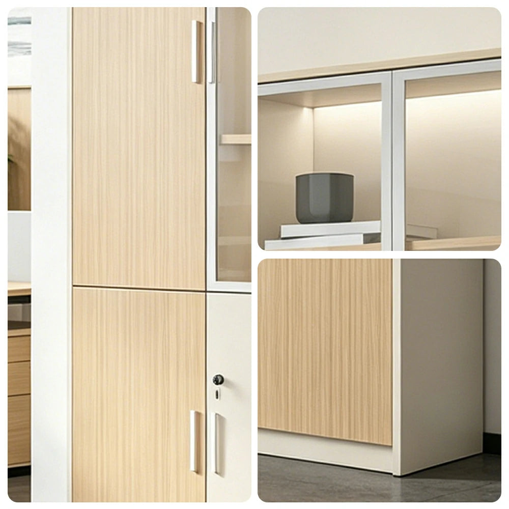 LUXORA 4 Door Left Storage Cabinet Glass Display Cabinet for Office Study Room - Natural Beige
