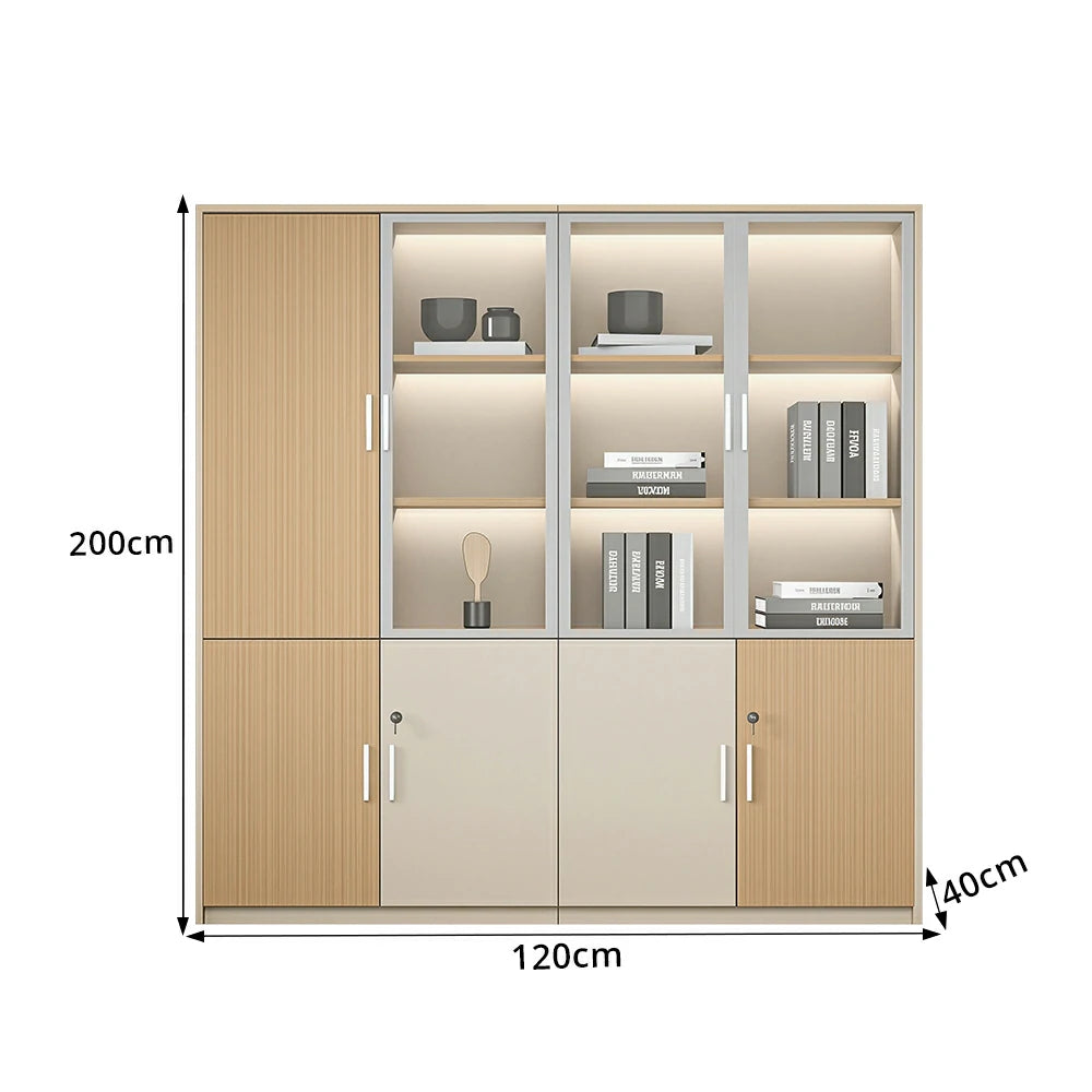 LUXORA 4 Door Left Storage Cabinet Glass Display Cabinet for Office Study Room - Natural Beige