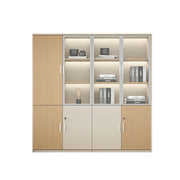 LUXORA 4 Door Left Storage Cabinet Glass Display Cabinet for Office Study Room - Natural Beige