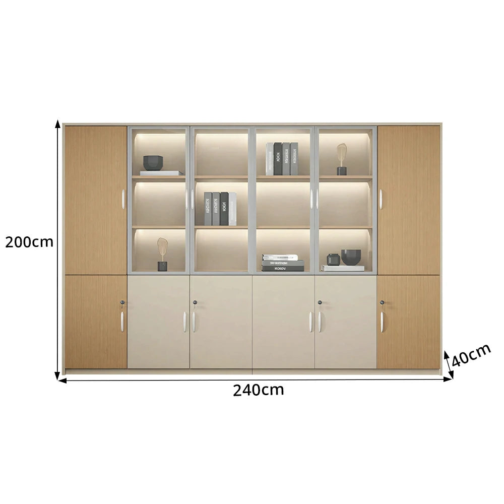 LUXORA 6 Door Left Storage Cabinet Glass Display Cabinet for Office Study Room - Natural Beige