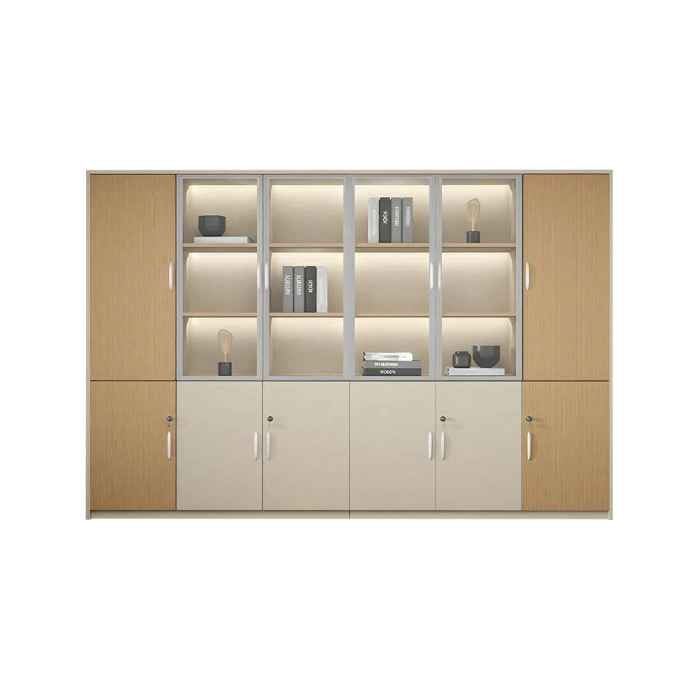 LUXORA 6 Door Left Storage Cabinet Glass Display Cabinet for Office Study Room - Natural Beige