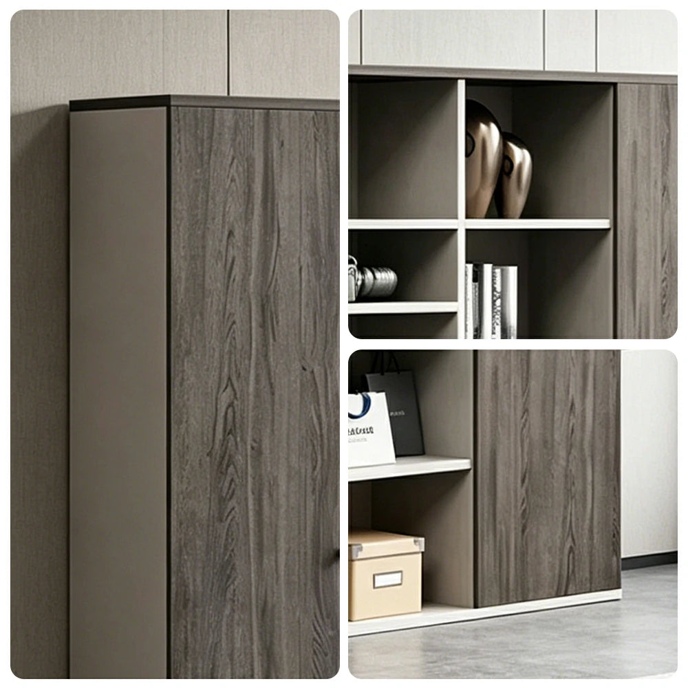 LUXORA Type A 6 Door File Cabinet with Open Shelves Office Storage Bookcase - Grey Oak