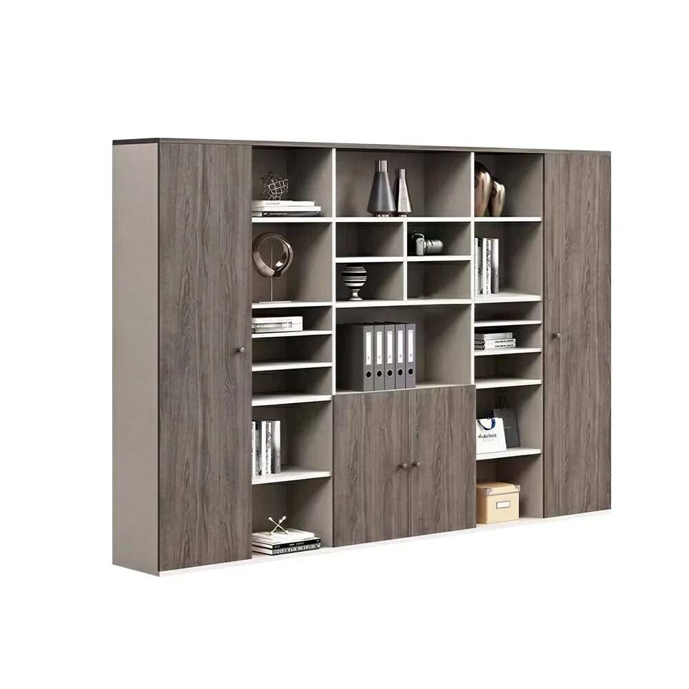 LUXORA Type A 6 Door File Cabinet with Open Shelves Office Storage Bookcase - Grey Oak
