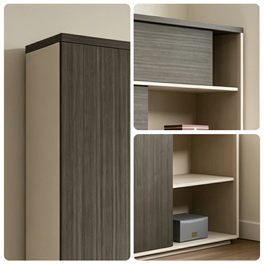 LUXORA Type F 7 Door File Cabinet with Open Shelves Office Storage Bookcase - Grey Oak