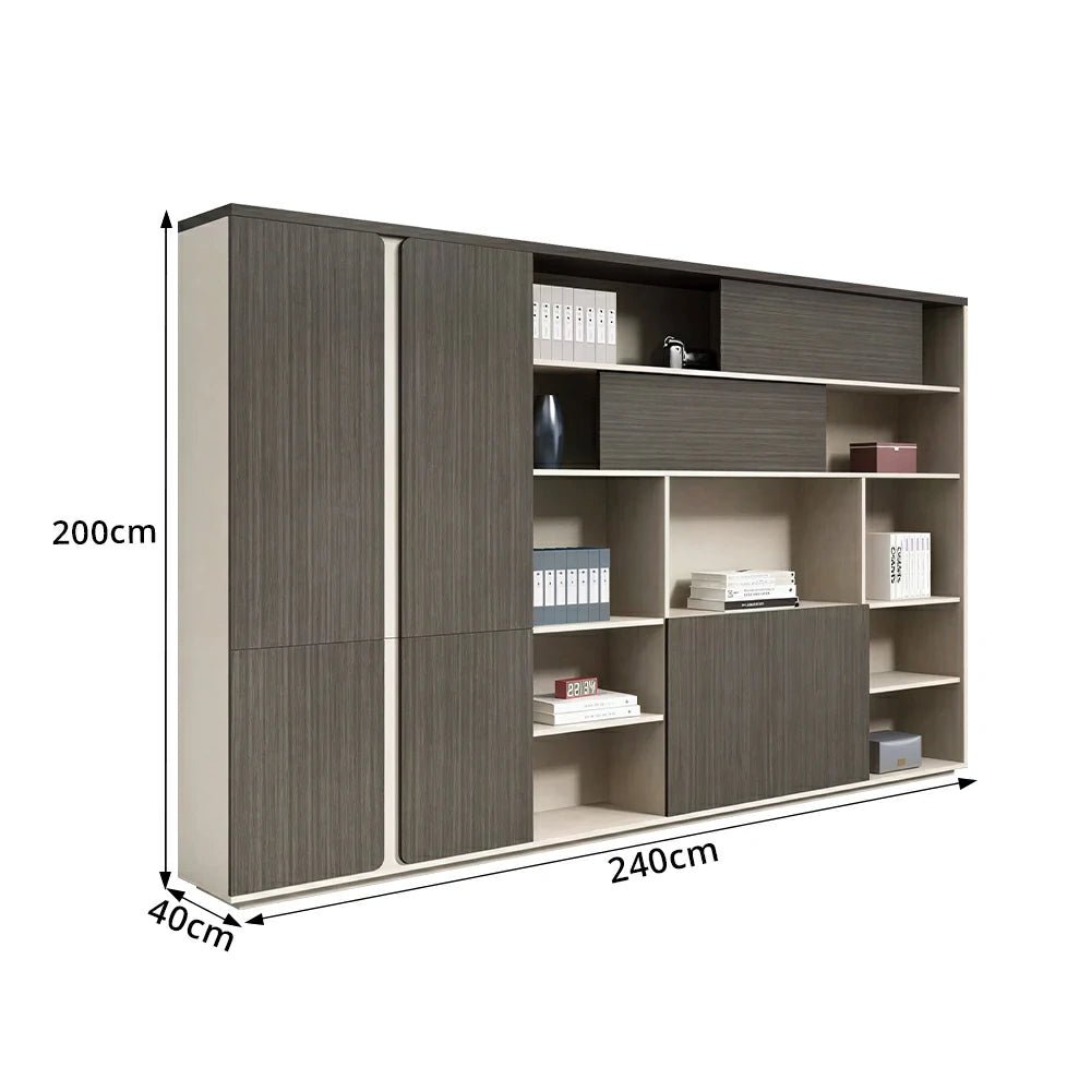 LUXORA Type F 7 Door File Cabinet with Open Shelves Office Storage Bookcase - Grey Oak
