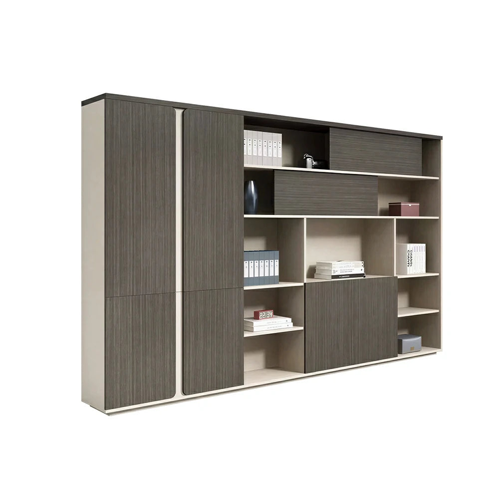 LUXORA Type F 7 Door File Cabinet with Open Shelves Office Storage Bookcase - Grey Oak