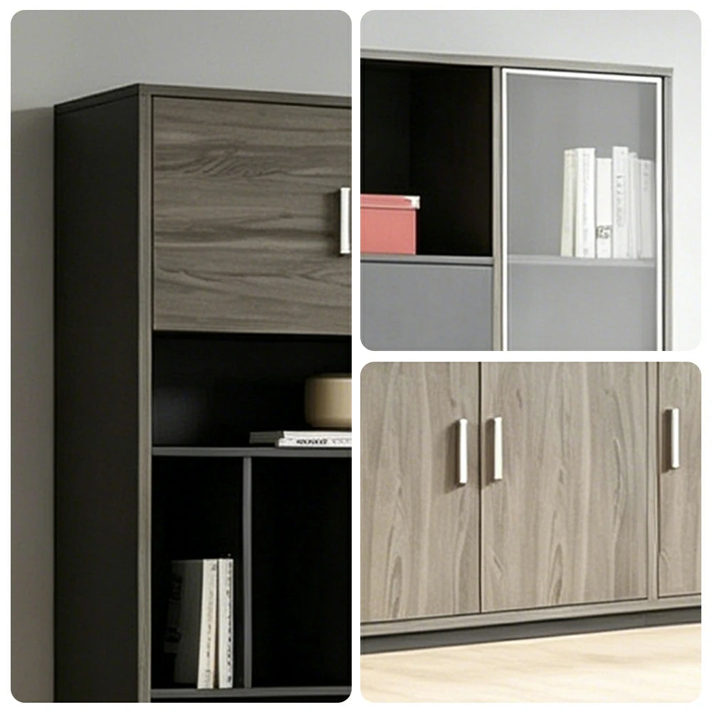 LUXORA Type C 6 Door File Cabinet with Open Shelves Office Storage Bookcase - Grey Oak