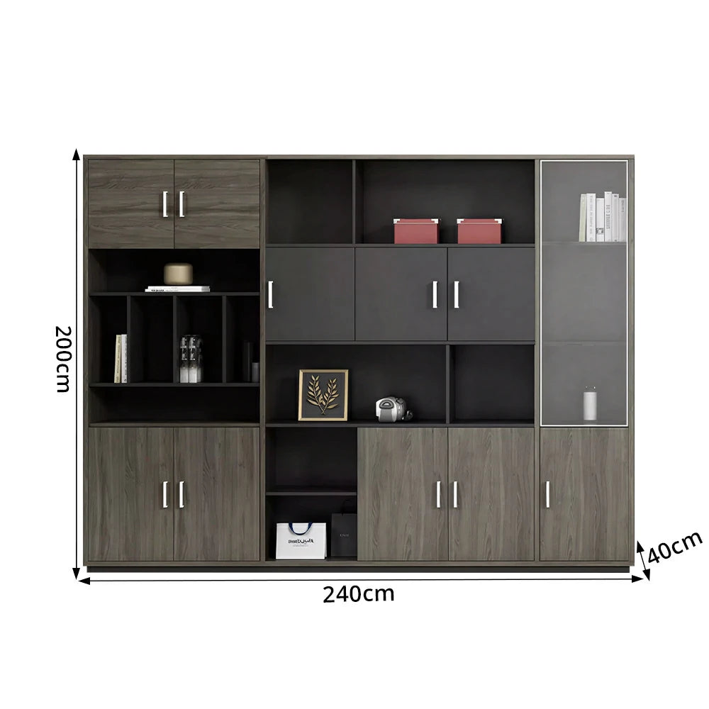 LUXORA Type C 6 Door File Cabinet with Open Shelves Office Storage Bookcase - Grey Oak