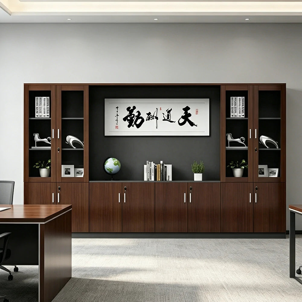 LUXORA Executive Office File Cabinet Wall Storage Display Bookcase for Meeting Room - Walnut