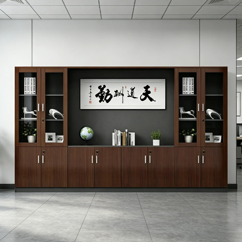 LUXORA Executive Office File Cabinet Wall Storage Display Bookcase for Meeting Room - Walnut