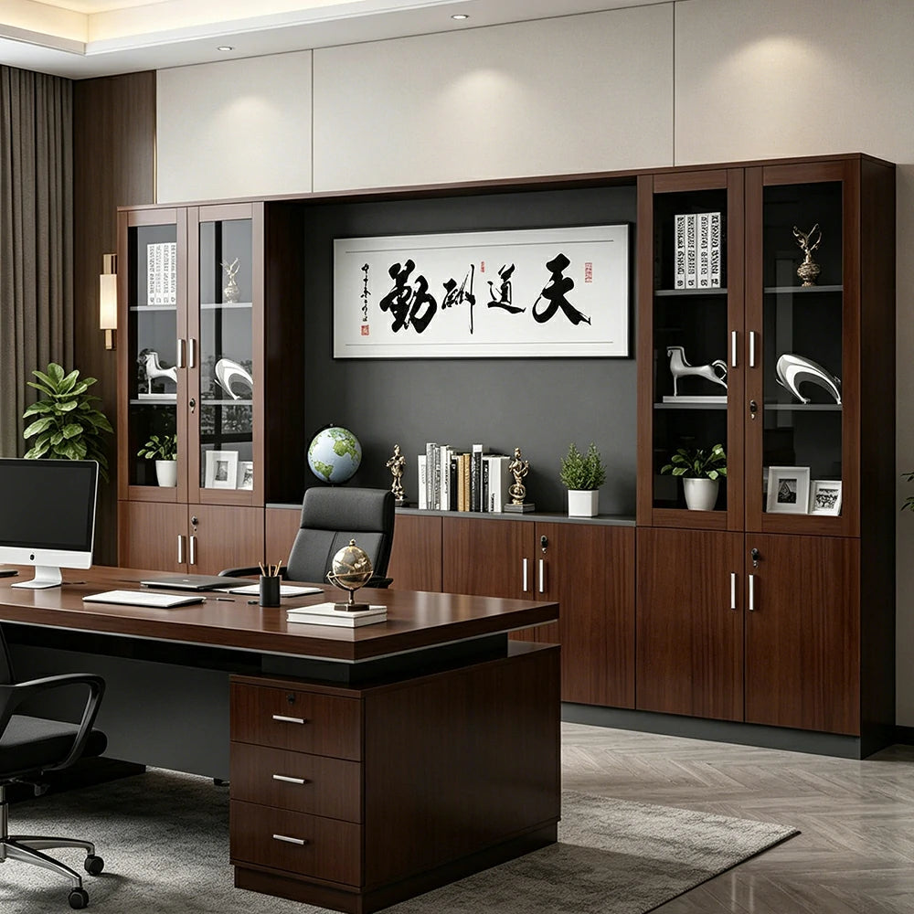 LUXORA Executive Office File Cabinet Wall Storage Display Bookcase for Meeting Room - Walnut