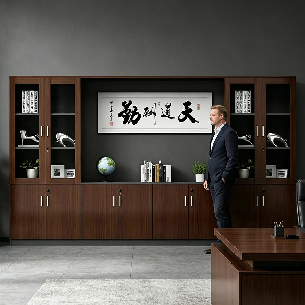 LUXORA Executive Office File Cabinet Wall Storage Display Bookcase for Meeting Room - Walnut