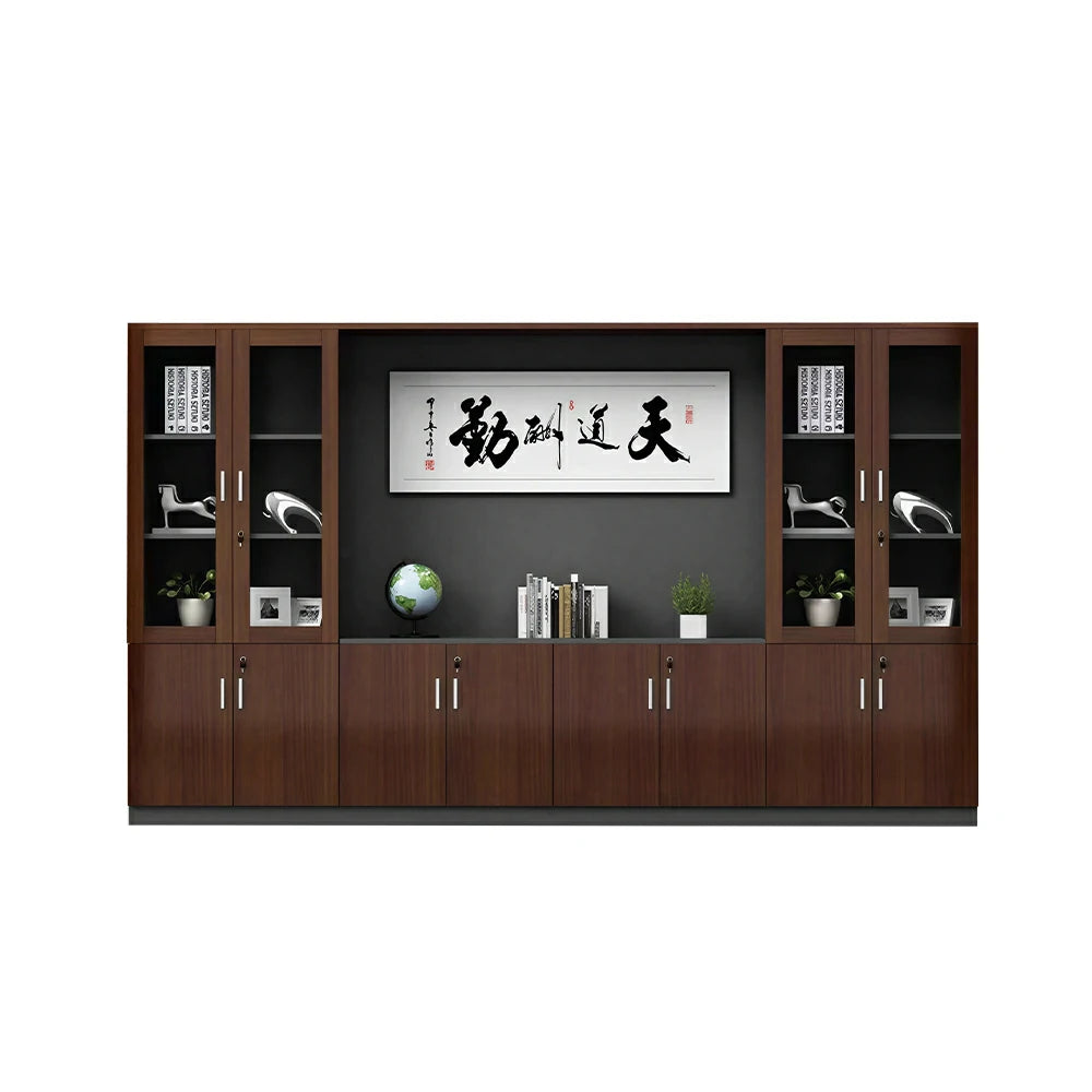 LUXORA Executive Office File Cabinet Wall Storage Display Bookcase for Meeting Room - Walnut