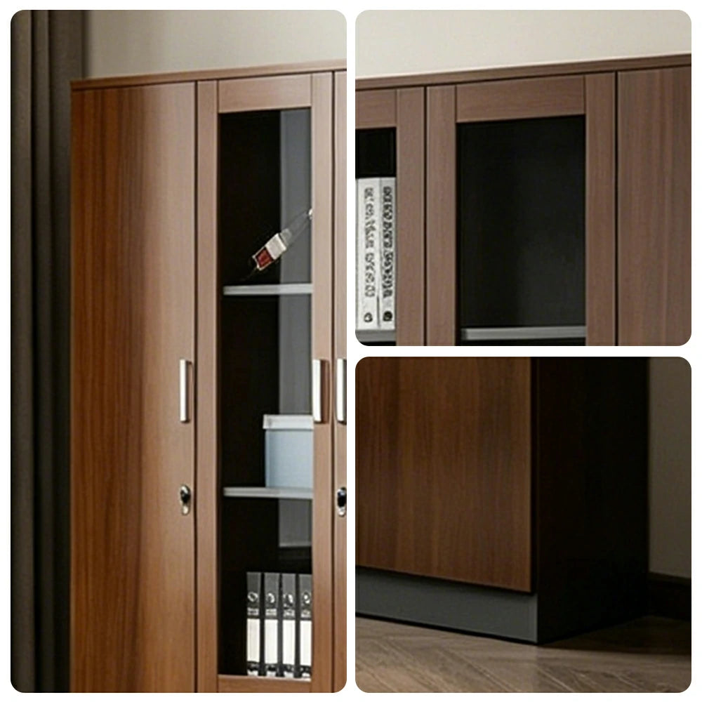 LUXORA Multi Door Office File Cabinet with Glass Display Shelves Large Storage - Walnut