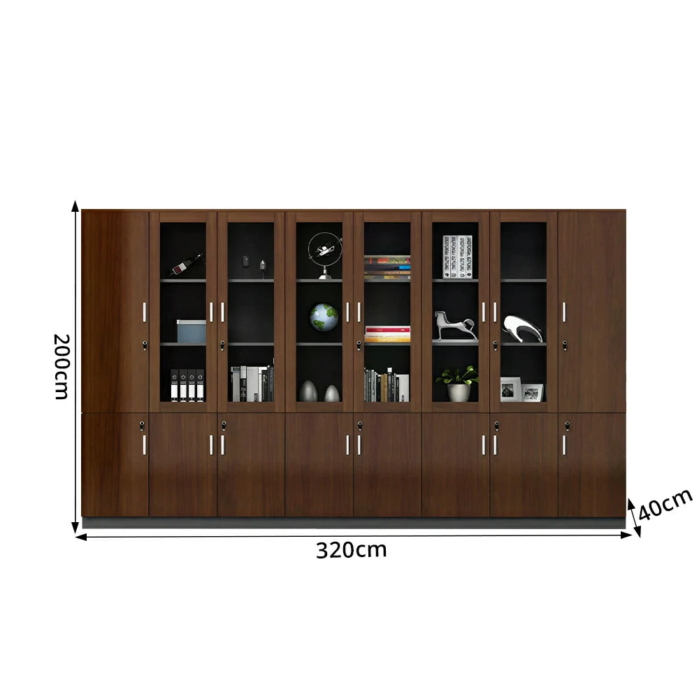 LUXORA Multi Door Office File Cabinet with Glass Display Shelves Large Storage - Walnut