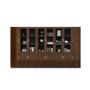 LUXORA Multi Door Office File Cabinet with Glass Display Shelves Large Storage - Walnut