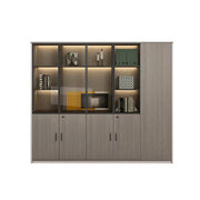 LUXORA 5 Door Office Display Cabinet with Black Frame Brown Glass Doors - Grey Oak