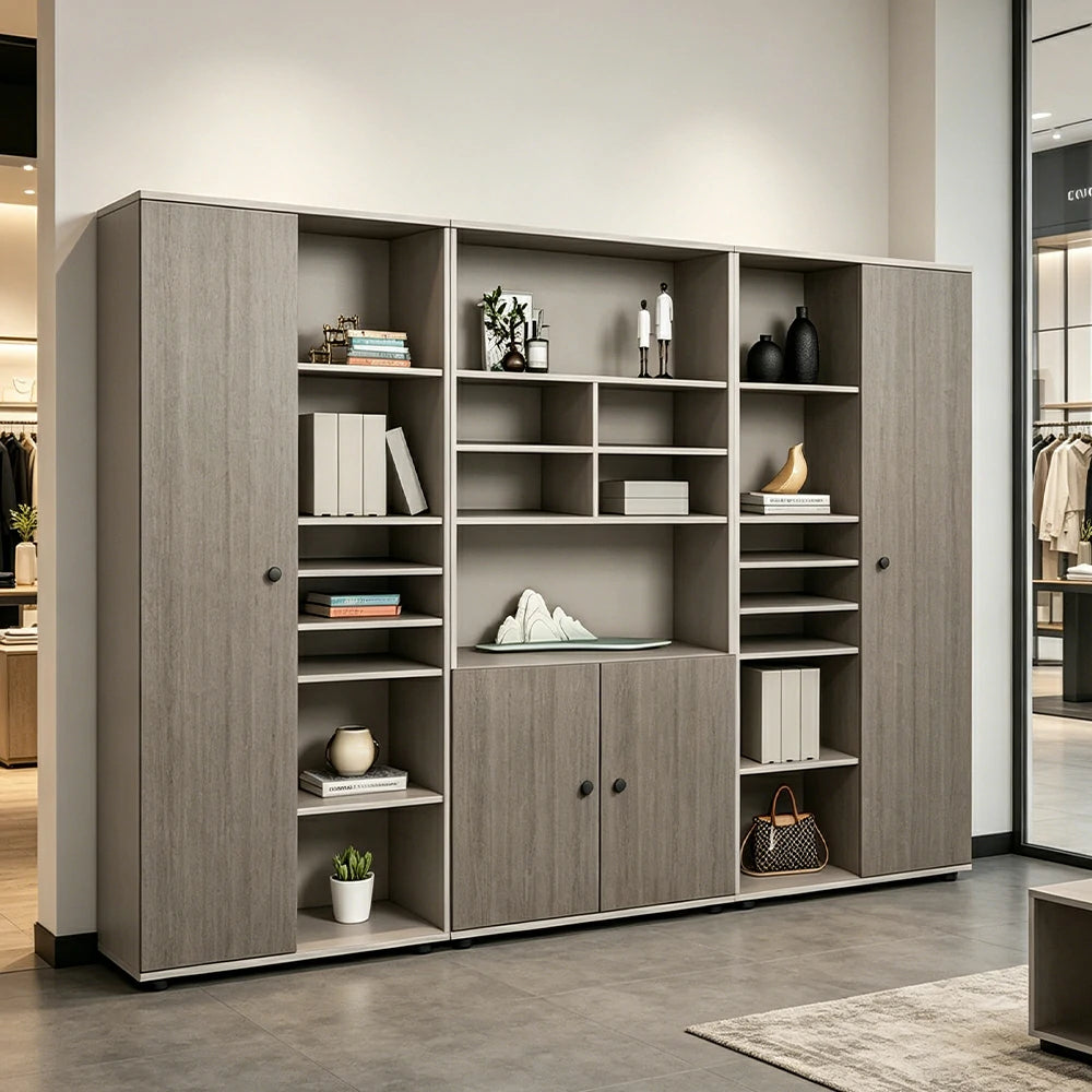 LUXORA Office File Cabinet with Open Display Shelves Large Storage Bookcase - Grey Oak