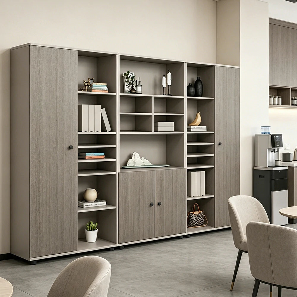 LUXORA Office File Cabinet with Open Display Shelves Large Storage Bookcase - Grey Oak