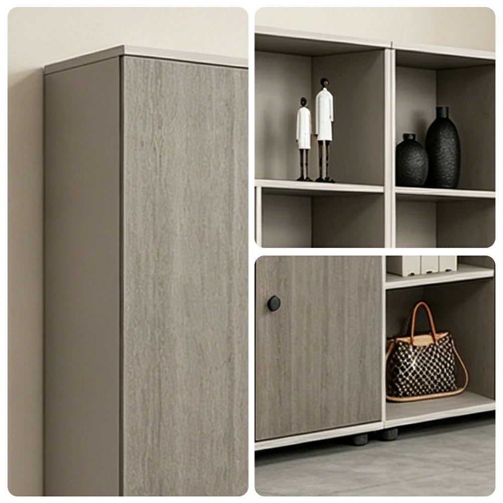 LUXORA Office File Cabinet with Open Display Shelves Large Storage Bookcase - Grey Oak