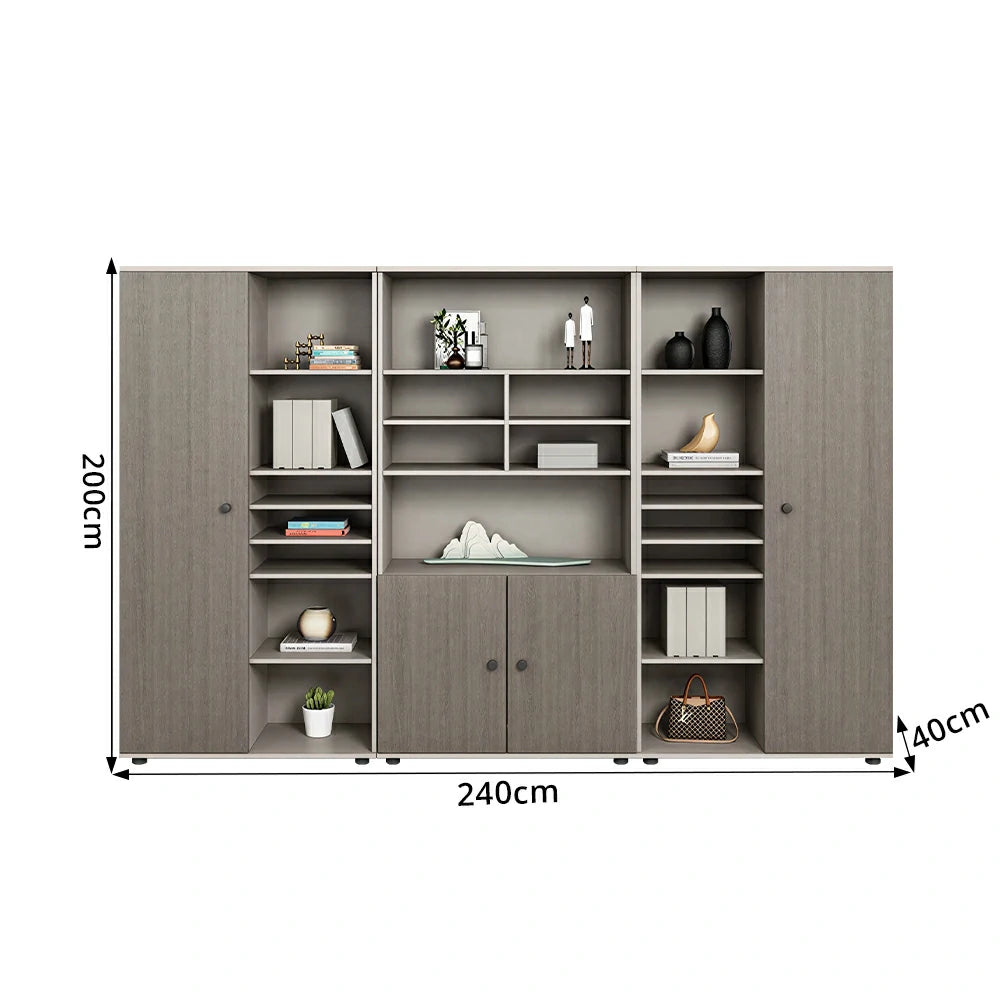 LUXORA Office File Cabinet with Open Display Shelves Large Storage Bookcase - Grey Oak