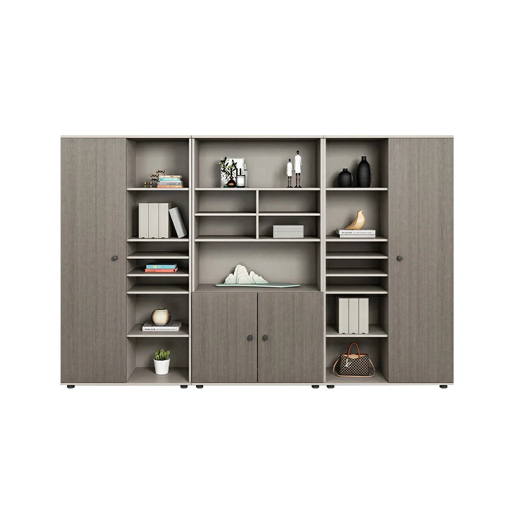 LUXORA Office File Cabinet with Open Display Shelves Large Storage Bookcase - Grey Oak