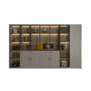 LUXORA Office Display File Cabinet with Black Frame Brown Glass Doors - Grey Oak