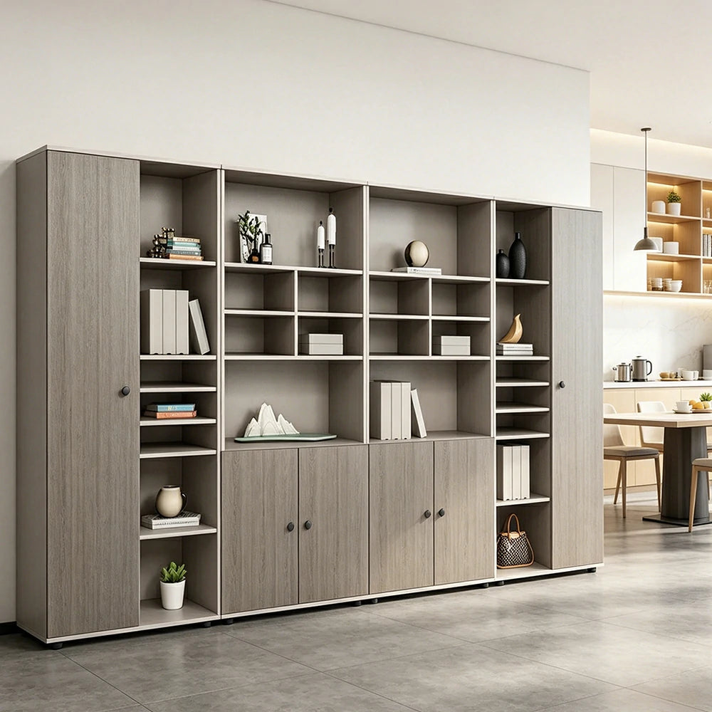 LUXORA Large Office File Cabinet with Open Display Shelves Storage Bookcase - Grey Oak