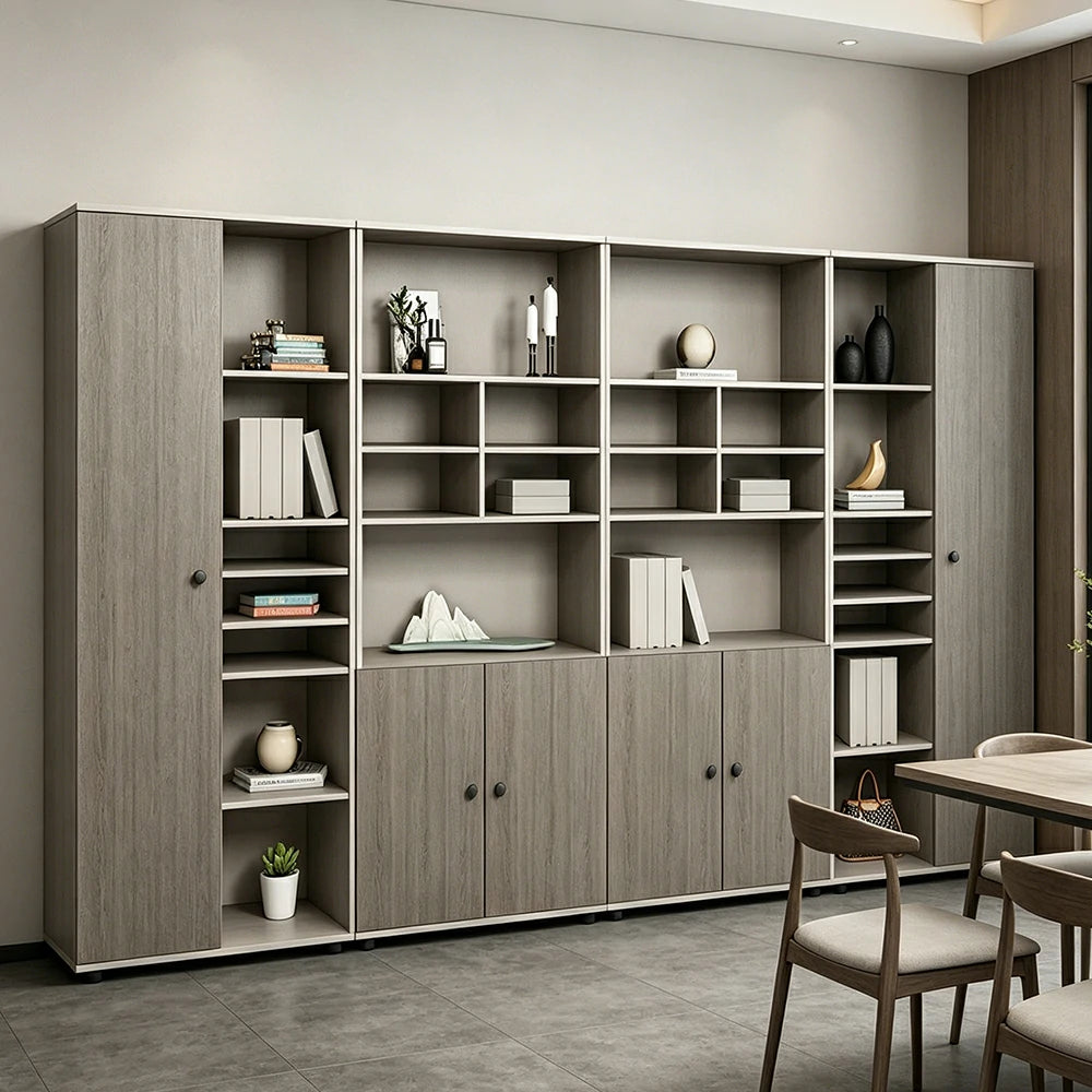 LUXORA Large Office File Cabinet with Open Display Shelves Storage Bookcase - Grey Oak