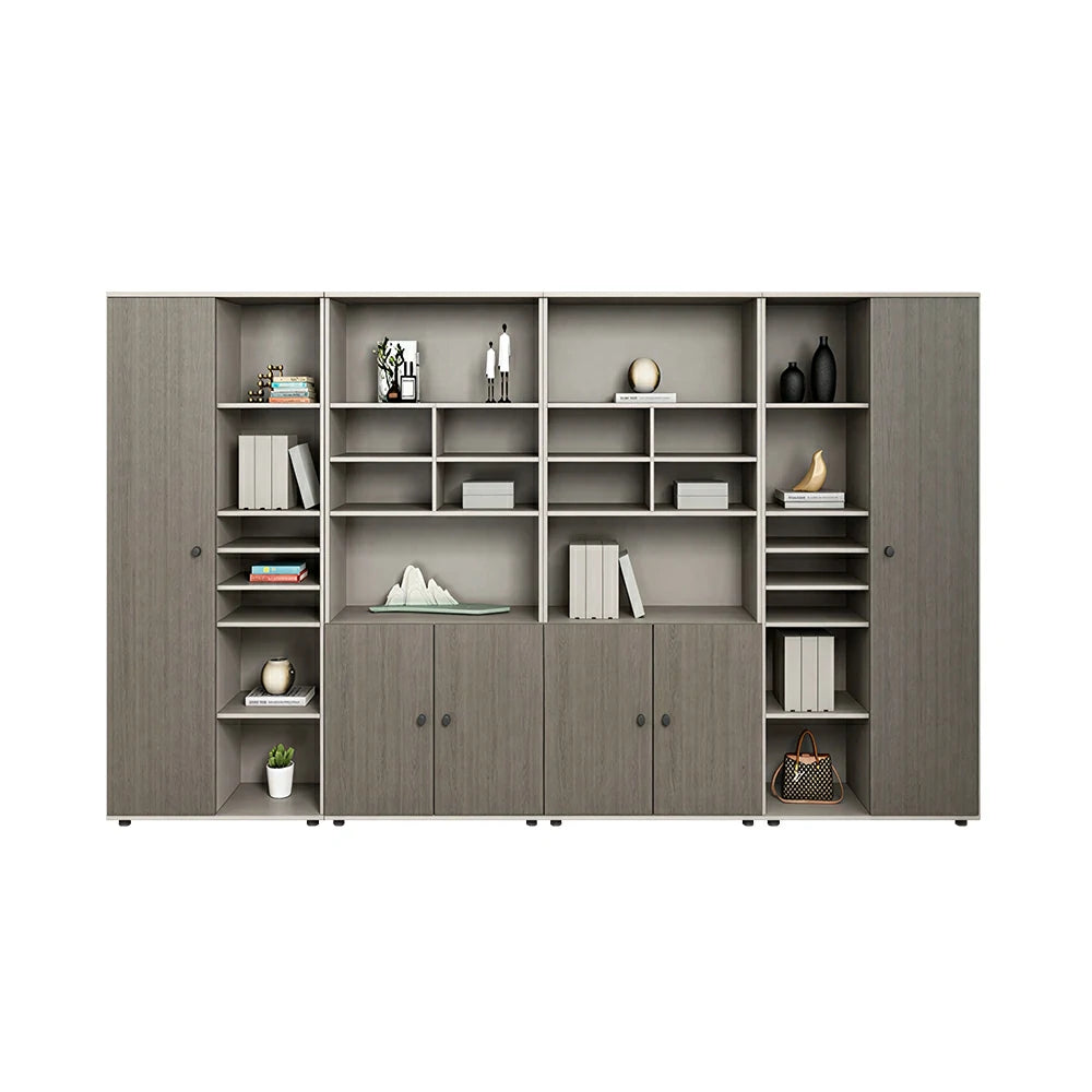 LUXORA Large Office File Cabinet with Open Display Shelves Storage Bookcase - Grey Oak