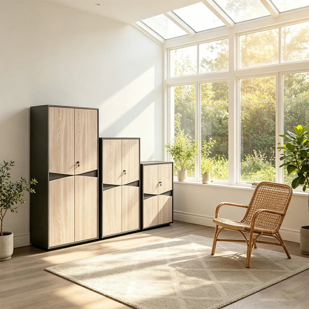 LUXORA Modular Storage Cabinet Set Multi-Size File Cabinet for Office and Living Room - Oak Grey