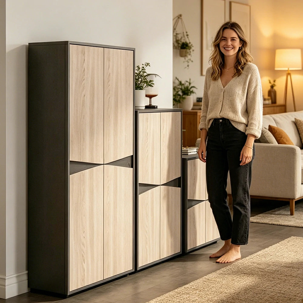 LUXORA Modular Storage Cabinet Set Multi-Size File Cabinet for Office and Living Room - Oak Grey