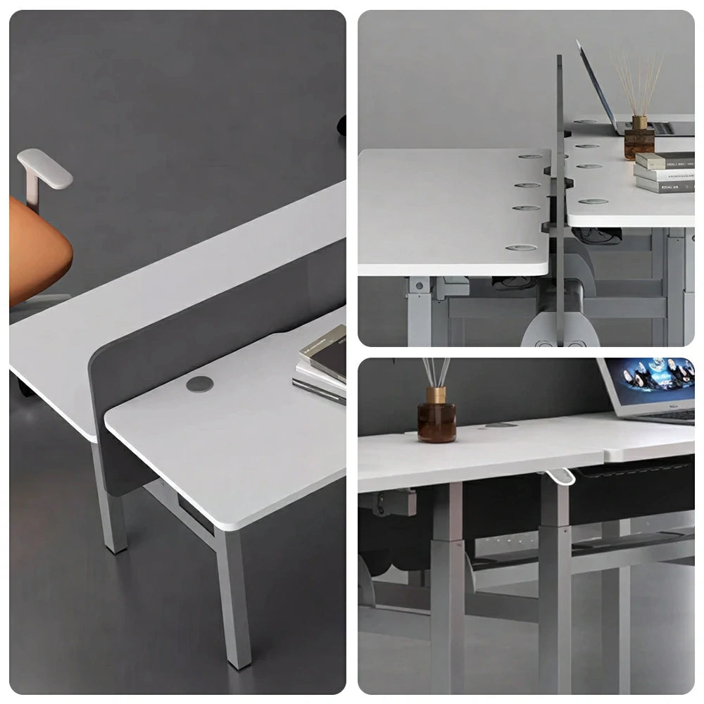 LUXORA 2 Person Study Desk - Privacy Panel Shared Workstation for Office  Room - White & Grey