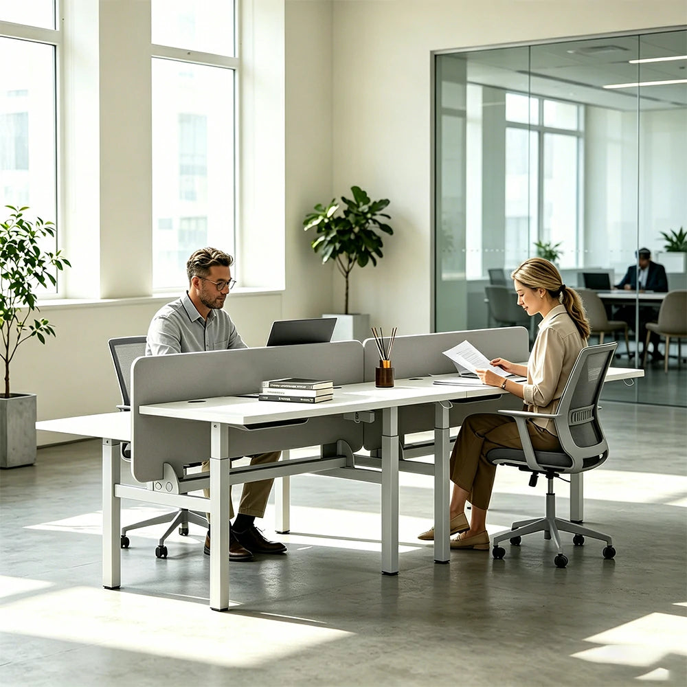 LUXORA 2 Person Study Desk - Privacy Panel Shared Workstation for Office  Room - White & Grey