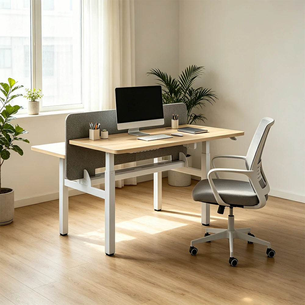 LUXORA 2 Person Study Desk - Privacy Panel Shared Workstation for Office  Room - Wood